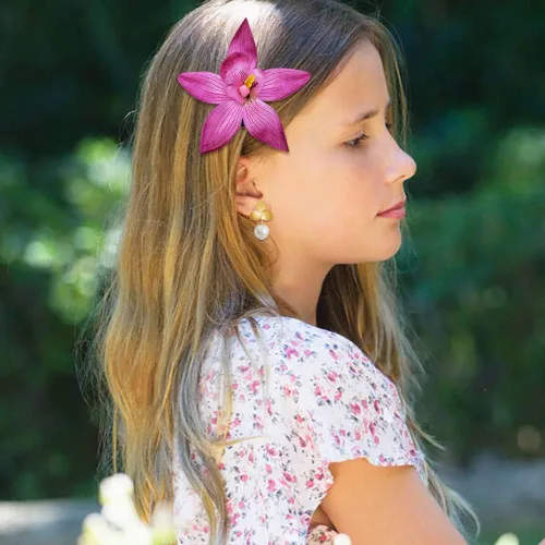 Vista 5 de Pinzas para el cabello de flores moradas aretes de perla accesorios de disfraces de Halloween disfraz de princesa accesorios de cosplay perlas