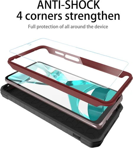 Vista 3 de Funda para Motorola g Stylus 4G 2022, protección de grado militar, a prueba de golpes, con protector de pantalla HD de vidrio templado y soporte Rojo