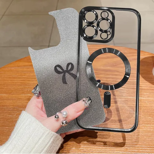 Vista 3 de Funda magnética para iPhone 15 Pro Max, [compatible con Magsafe] Bonita funda con lazo de cinta para mujeres y niñas, a prueba de golpes, funda
