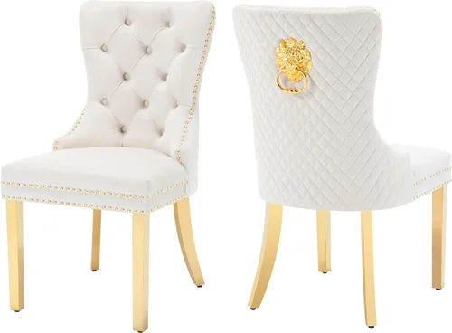 Vista 10 de KCC Juego de 2 sillas de comedor de terciopelo, sillas modernas copetudas Patas de acero inoxidable beige++ plata