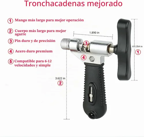 Vista 2 de Juego de herramientas de reparación de cadena de bicicleta, herramienta de cadena de bicicleta, alicates de eslabón maestro, cortador y verificador