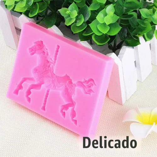 Vista 6 de Caballo de carrusel 3D, decoraciones de silicona para tartas de fondant, chocolate