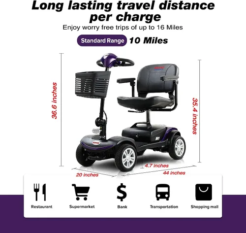Vista 2 de Metro Mobility Patinete eléctrico de 4 ruedas para adultos, 300 libras de capacidad, scooters motorizados de movilidad para personas mayores