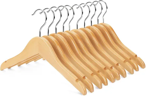 Vista 10 de Nature Smile Perchas de madera con muescas y gancho cromado antioxidante, paquete de 10 unidades (blanco)