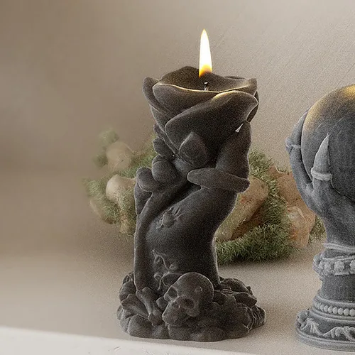 Vista 5 de Molde de resina de vela de calavera de rosa de 4 pulgadas, moldes de silicona de fundición de resina para decoración del hogar y fabricación de rosa
