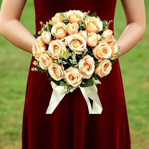 Vista 5 de CYANLUX Ramos de Bodas para Novia y Dama de Honor, Ramos de Champán, Rosas Artificiales Blancas para Bodas, San Valentín, Iglesia, Decoración