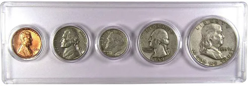 Vista 19 de Juego de 5 monedas coleccionables de 1934 en buen o mejor estado para regalo