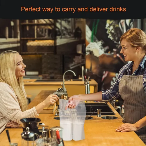 Vista 5 de Elyfree 200 unidades de transportador de bebidas para entrega, transportador de plástico transparente con asa para café/té/jugo, bolsas portátiles