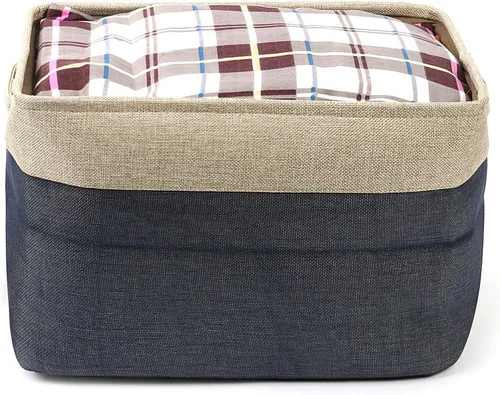 Vista 2 de uxcell Canasta de almacenamiento de tela plegable con asas dobles, contenedores plegables para almacenamiento de ropa de lavandería, organizador