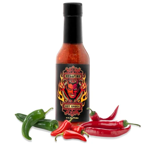Vista 11 de Hellfire Hot Sauce Devil's Blend - Paquete de regalo de salsa picante gourmet con 4 sabores picantes (cuatro botellas de 5 onzas)