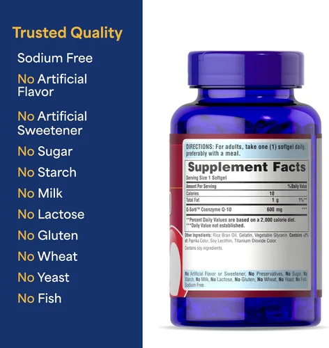 Vista 6 de Puritan's Pride Coenzima CoQ10 600 mg, suplemento dietético para la salud cardíaca, presión arterial, salud oral de las encías y apoyo saludable al