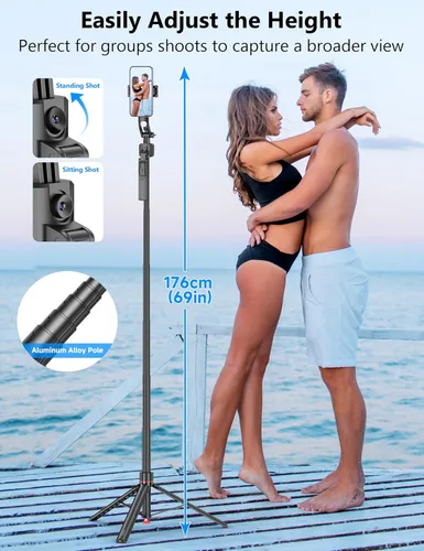 Vista 4 de Trípode para selfie stick de seguimiento facial automático de 69 pulgadas, trípode automático para teléfono, trípodes de viaje de apertura