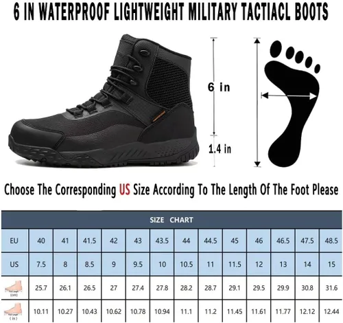 Vista 5 de Botas tácticas para hombres, botas de combate de punta suave de 6 pulgadas, impermeables y antideslizantes, botas de desierto para exteriores