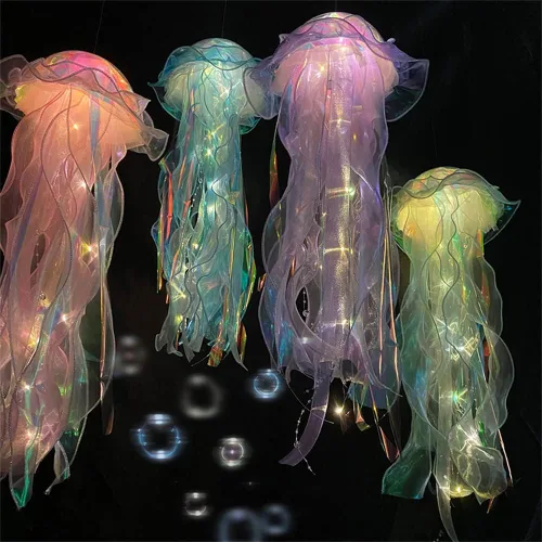 Vista 2 de chislim Lámpara decorativa de medusa, decoración de medusas colgantes, lámparas decorativas de fiesta para bebés, niños, regalo para niñas de Morado
