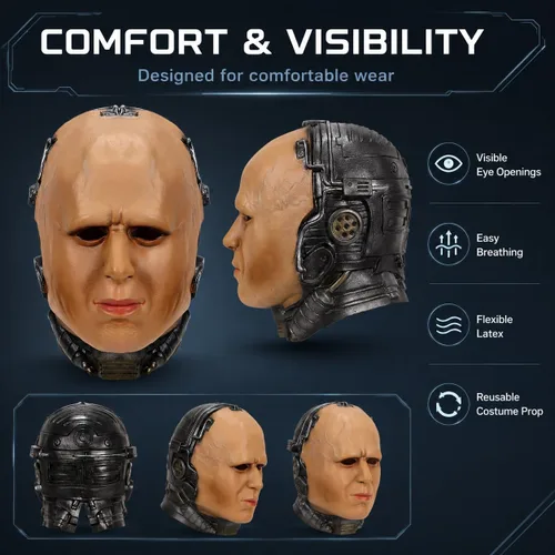 Vista 5 de Máscara de robot para adultos, Halloween, Ai, máscara facial humana