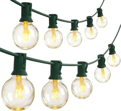 Vista 14 de SUNSGNE Guirnalda de luces de patio G40 impermeable de 100 pies para exteriores con 105 bombillas Edison transparentes, luces de globo para 24.9 ft