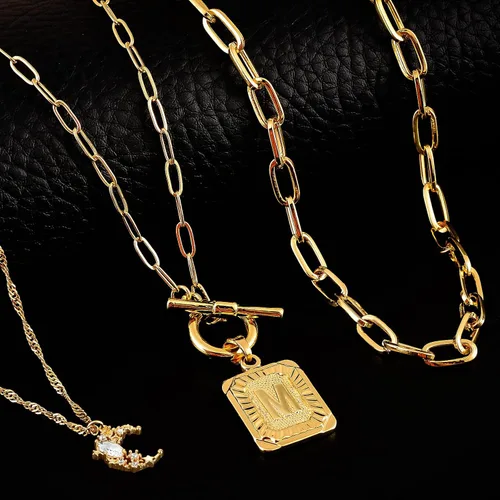Vista 7 de MJartoria Collares con inicial en capas para mujer, a la moda, chapado en oro de 14 quilates, gargantilla de estrella simple, collar con dije