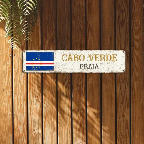 Vista 3 de Cabo Verde - Letrero de metal de aluminio de Praia, banderas de vacaciones, recuerdo de la ciudad, recuerdo de la ciudad, 4 x 18 pulgadas, pintura