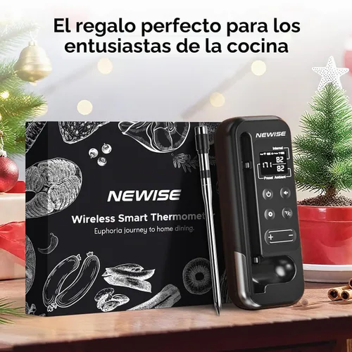 Vista 7 de Termómetro de carne Bluetooth Newise con aplicación inteligente, alcance inalámbrico de 800 pies y base LCD, sonda recargable, termómetro digital