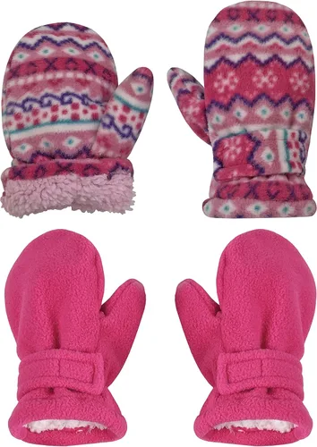 Vista 27 de N'Ice Caps Baby Toddler Mittens Kids 2 Pair Pack Fleece Warm Sherpa Lined Negro + Gris