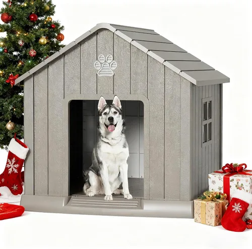 Vista 2 de Fancyango Casa para perros al aire libre e interior, impermeable, ventilada, fácil de limpiar, suelo elevado para perros pequeños y grandes, fácil