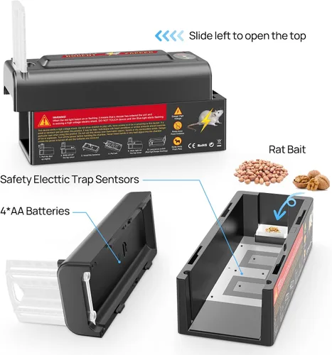 Vista 4 de Trampa eléctrica para ratas, trampa para ratones en interiores, potente voltaje que mata instantáneamente ratas y ratones, exterminador de roedores