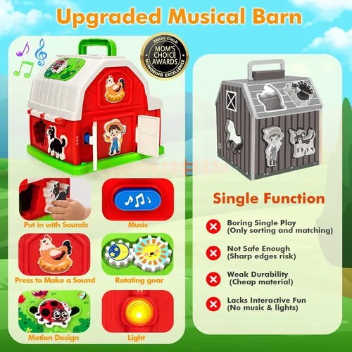 Vista 3 de Montessori - Juguetes para niños y niñas de 1, 2, 3 años, animales de granja musicales, juguete de granero con sonido y luz, juguetes de aprendizaje