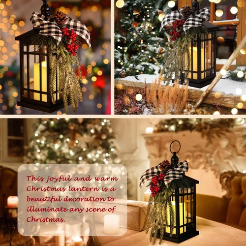 Vista 5 de Decoraciones de Navidad Farol de Navidad, farol decorativo para velas de Navidad, 14 pulgadas, farol de velas para exteriores e interiores, hogar