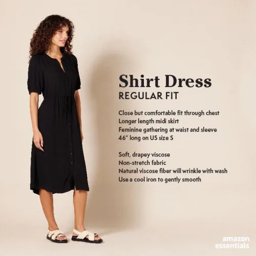 Vista 2 de Tienda Essentials - Vestido por debajo de la rodilla de media manga para mujer, estilo acampanado, ajuste holgado, ceñido en la cintura