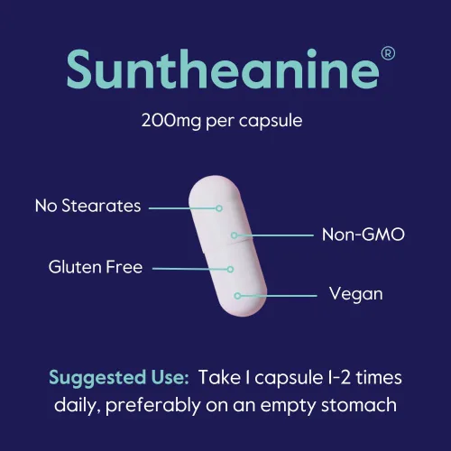 Vista 5 de BESTVITE Double Strength Suntheanine L-Teanina 200mg - Patentado y estudiado clínicamente - 60 cápsulas vegetarianas - Vegano - Sin estearatos - Sin