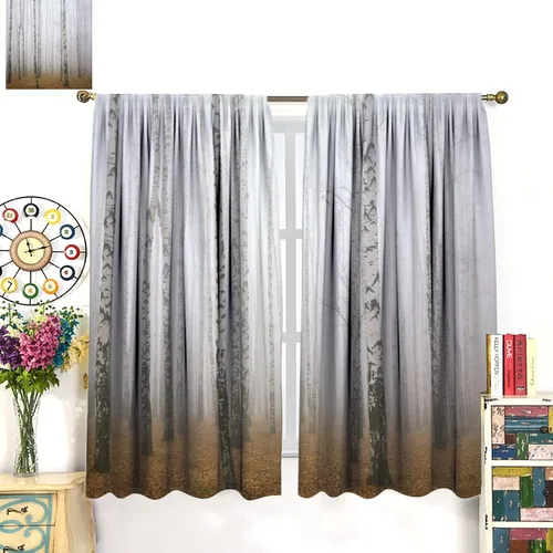Vista 3 de Cortinas de abedul para sala de estar, niebla matutina en otoño, decoración del hogar, 42 x 45 pulgadas de largo