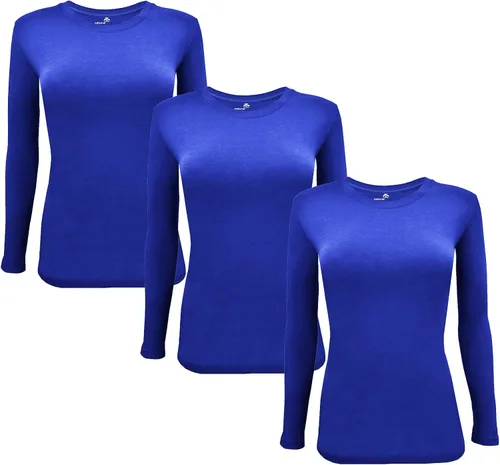 Vista 147 de Natural Uniforms Camiseta Under Scrub para mujer, cuello redondo, manga larga, paquete de 3, paquete múltiple de 3