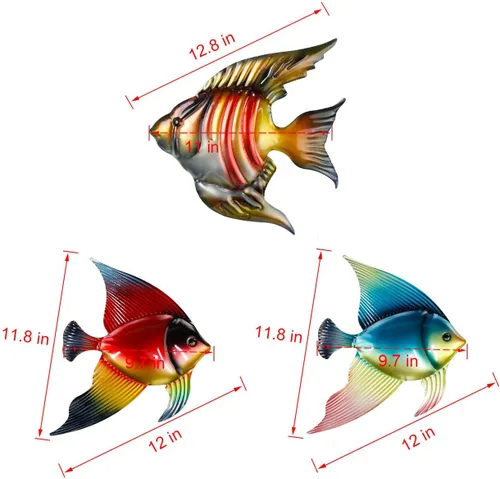 Vista 6 de FANWNKI Juego de 3 esculturas de metal para decoración de pared de peces para exteriores, interiores, para colgar en la piscina, hogar, porche