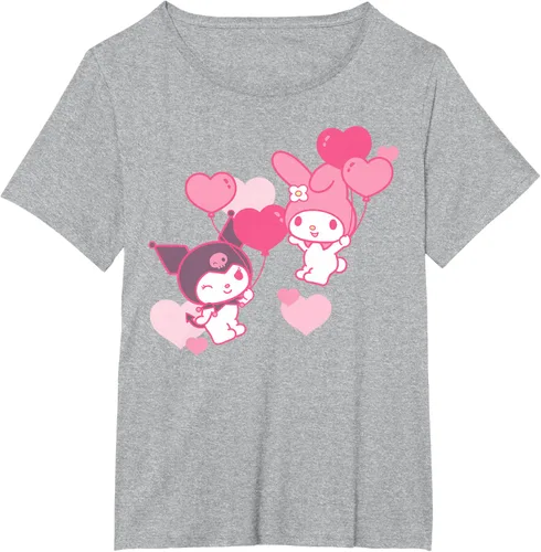 Vista 66 de Camiseta de My Melody y Kuromi con corazones del Día de San Valentín Negro