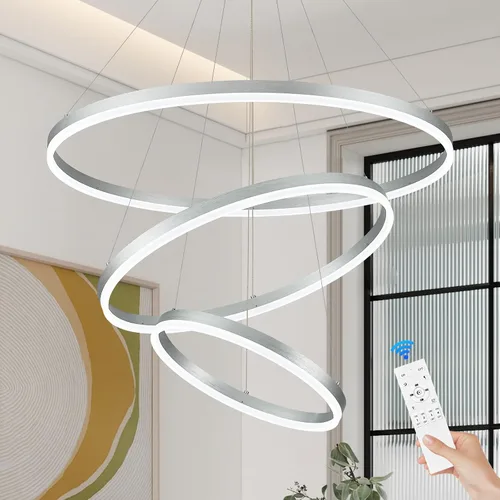Vista 74 de Benkut Lámpara de Araña de Anillo LED Moderna Negra para Comedor, Lámpara de Araña de Techo Circular Empotrada Regulable con Control Remoto