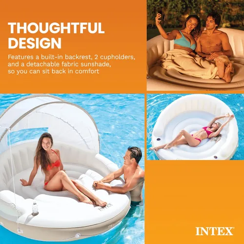 Vista 5 de INTEX 58292EP Canopy Island Flotador inflable para piscina: cómoda superficie de descanso - portavasos integrados - Parasol desmontable - Capacidad