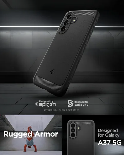 Vista 2 de Spigen Funda para Galaxy A37 5G, blindaje resistente [protección de grado militar] - negro mate