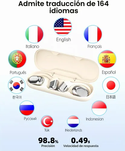 Vista 2 de Auriculares de traducción inalámbricos Bluetooth, intérprete en tiempo real, traductor de idiomas, auriculares con aplicación sin suscripción