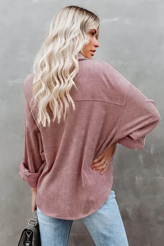 Vista 6 de Magritta Camisas de manga larga con cuello en V y botones para mujer, blusas de gran tamaño con bolsillos