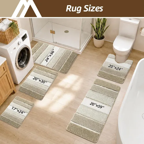 Vista 2 de COSY HOMEER Alfombras de baño de 24 x 17 pulgadas, ultra suaves y absorbentes, con respaldo de TPR antideslizante, lavable a máquina, alfombra Beige