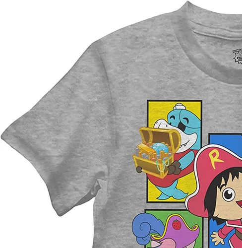 Vista 6 de Ryan's World Camiseta para niños - Ryan Toys Review - Camiseta oficial (gris jaspeado, talla S-4), Gris jaspeado