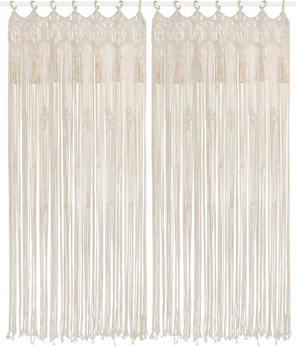 Vista 8 de ANMINY Cortinas de macramé de 79 x 37 pulgadas, cortinas bohemias con borlas hechas a mano de algodón macramé para colgar en la pared, cortina