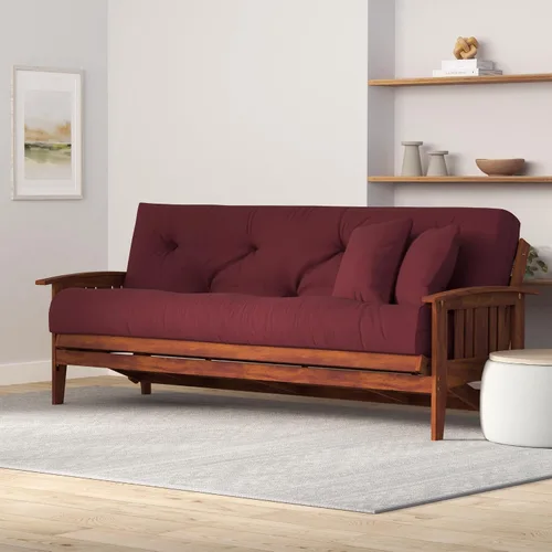 Vista 2 de sofá cama estilo westfield - Tamaño queen, colchón de 8 pulgadas, Madera Noble Cubierta de sarga burdeos