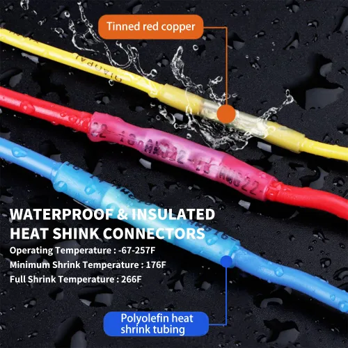Vista 6 de 100 piezas conectores de tope amarillos termorretráctiles, terminales de crimpado impermeables de 12-10 AWG, conectores de cable eléctrico, empalme