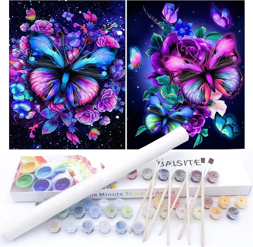 Vista 50 de BAISITE 0304 - Kit de pintura por números para adultos principiantes; paquete de 2 lienzos de 8 pulgadas de ancho x 12 pulgadas de largo; caja