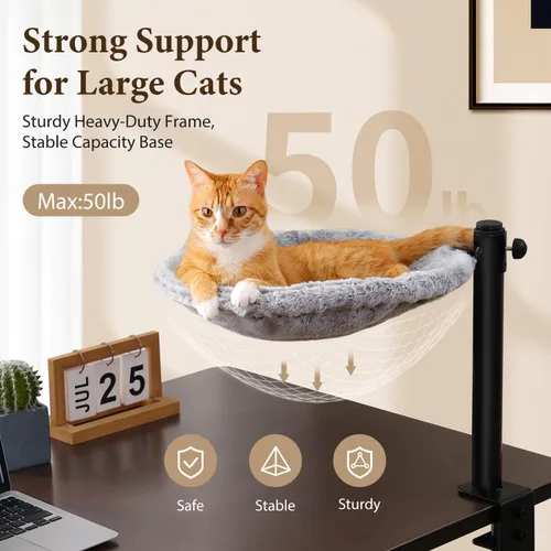 Vista 2 de PAWZ Road Hamaca para cama de escritorio para gatos con rotación de 360° y Gris