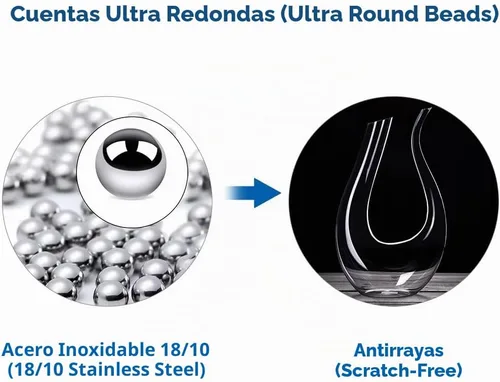 Vista 4 de Ecooe 1000 bolas de limpieza reutilizables para decantador de vino, acero inoxidable, botella de vidrio, jarra y jarrón Tipo1-1000 cuentas