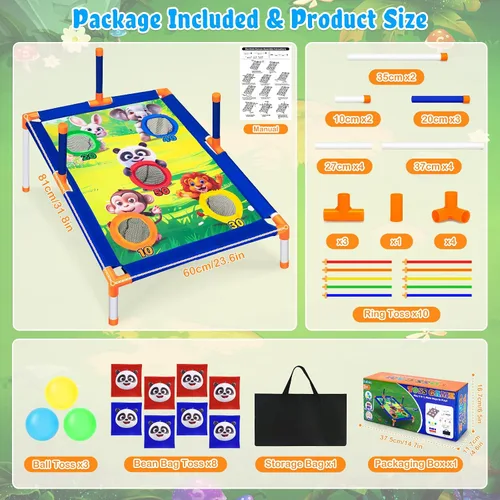 Vista 6 de Subao Juego de lanzamiento de bolsas de frijoles, juego de cornhole 3 en 1, juegos para exteriores, deportes y actividades al aire libre, juguetes