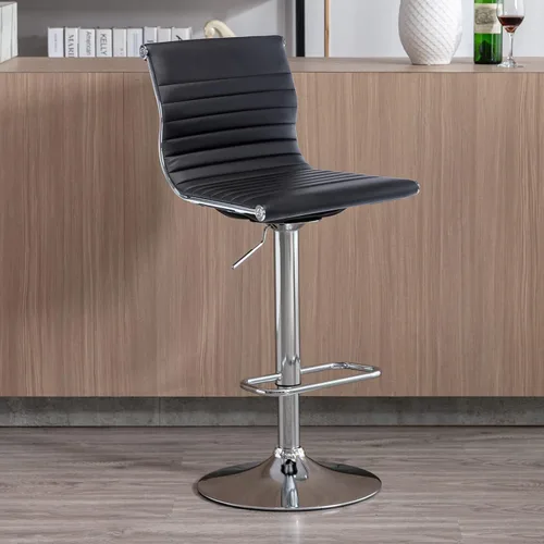 Vista 22 de LZAREAL Juego de 2 taburetes de bar de metal con altura ajustable, diseño moderno de piel sintética blanca sin brazos con base cromada para isla