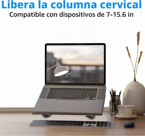 Vista 4 de Soporte para Portátil para Escritorio, Diseño Ergonómico Ajustable de Aluminio Plegable y Portátil Soporte para Computadora, Compatible con MacBook
